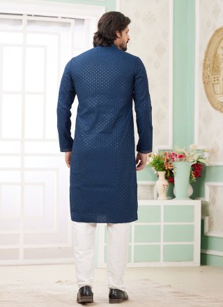 Teal Art Silk Kurta Pyjama with Thread Work for Ceremonial
