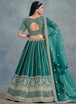 Teal Art Silk Lehenga Choli with Embroidered and Sequins Work
