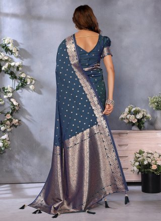 Teal Banarasi Silk Jacquard and Weaving Work Contemporary Saree