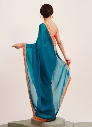 Teal Chiffon Classic Saree with Sequins Work