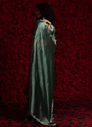 Teal Chiffon Contemporary Sari
