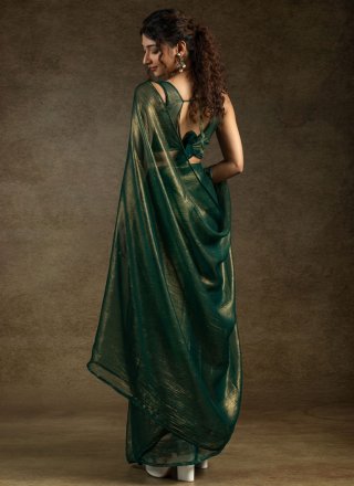 Teal Chiffon Satin Classic Sari