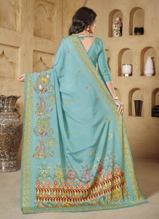 Teal Crepe Silk Contemporary Saree