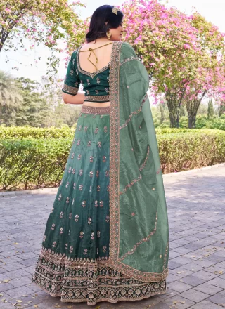 Teal Crush Embroidered, Sequins and Zari Work A - Line Lehenga Choli