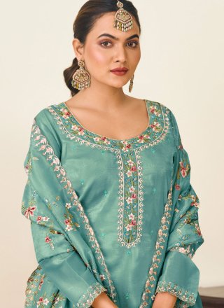 Teal Crush Salwar Suit with Embroidered Work