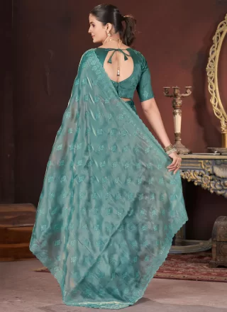 Teal Cut, Embroidered and Zari Work JIMMY CHU Classic Saree