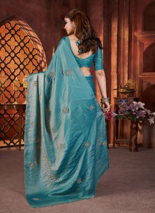 Teal Fandy Classic Saree with Beads and Hand Work
