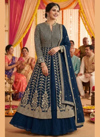 Teal Georgette Lehenga Choli