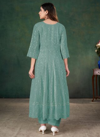 Teal Georgette Sequins, Thread and Zari Work Salwar Suit