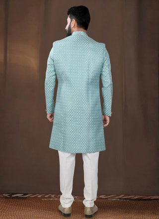 Teal Jacquard Indo Western