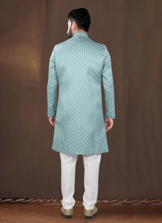 Teal Jacquard Indo Western