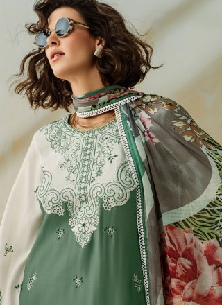 Teal Muslin Embroidered and Resham Work Salwar Suit