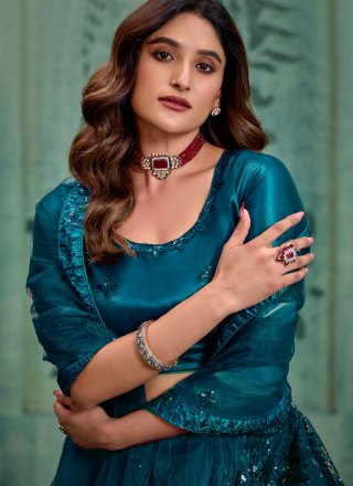 Teal Net A - Line Lehenga Choli with Embroidered and Sequins Work for Ceremonial