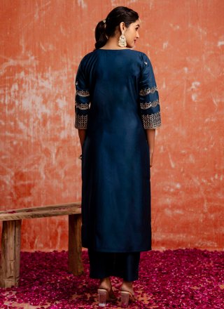 Teal Rayon Salwar Suit with Embroidered Work