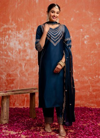 Teal Rayon Salwar Suit with Embroidered Work