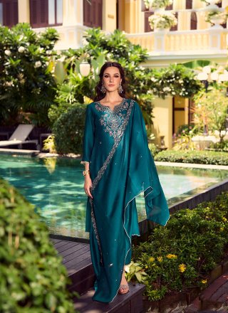 Teal Shimmer Salwar Suit with Embroidered and Hand Work