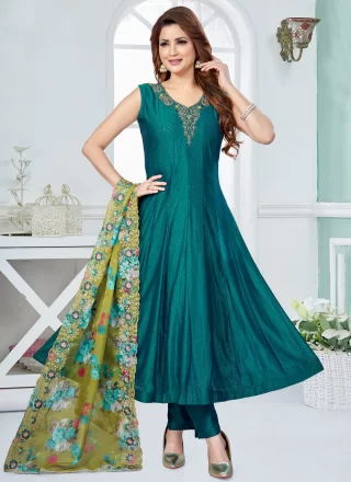 Teal Silk Anarkali Suit