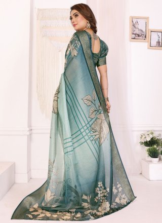 Teal Silk Classic Saree with Jacquard and Print Work