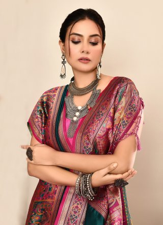 Teal Silk Classic Saree with Woven Work for Women