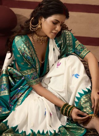 Teal Silk Classic Sari with Jacquard Work