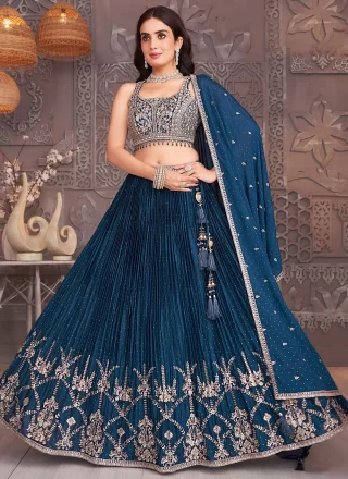 Teal Silk Embroidered Work Readymade Lehenga Choli for Ceremonial