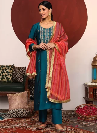 Teal Silk Pant Style Suit