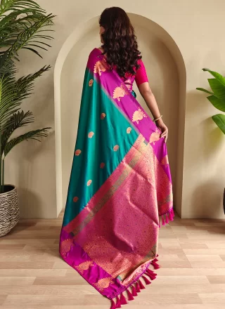 Teal Silk Trendy Saree