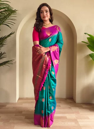 Teal Silk Trendy Saree