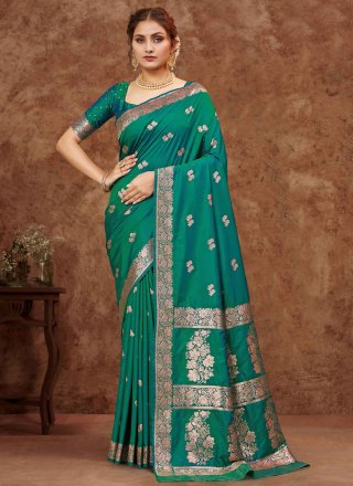 Teal Silk Weaving Work Classic Saree