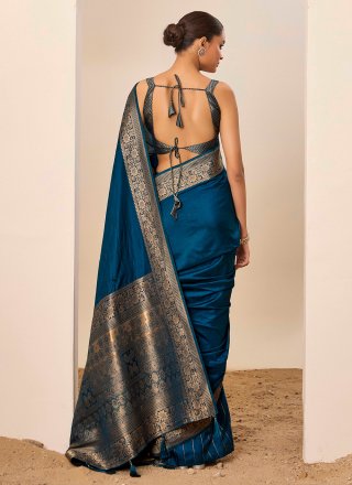 Teal Silk Woven Work Contemporary Saree