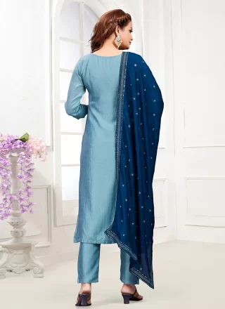 Teal Vichitra Silk Salwar Suit with Sequins Work