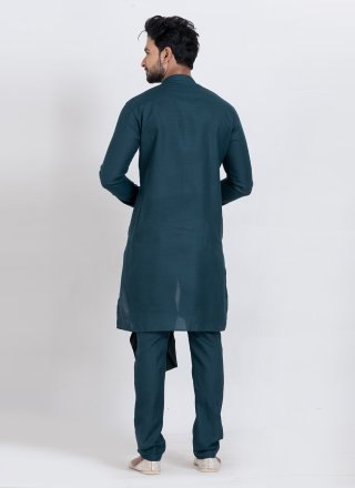 Teal Viscose Plain Work Indo Western for Ceremonial
