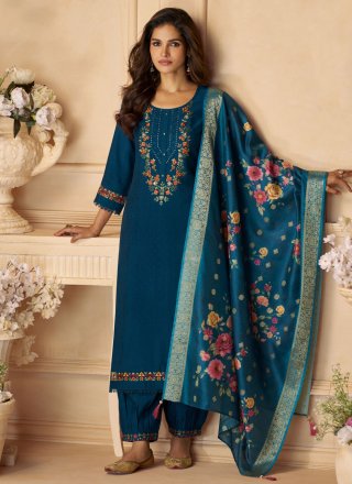 Teal Viscose Readymade Salwar Suit with Floral Patch Work