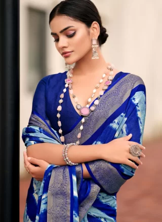 Tempting Blue Silk Designer Sari