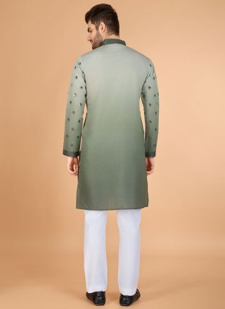 Tempting Green and Grey Silk Kurta Mens Wear
