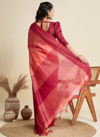 Thread and Woven Work Raw Silk Traditional Saree In Pink