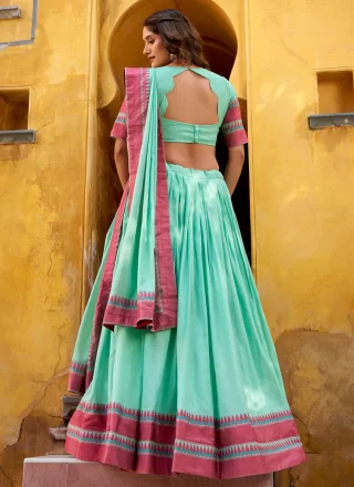 Thread Work Chanderi Lehenga Choli In Sea Green