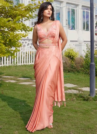 Thrilling Peach Silk Trendy Saree