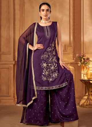 Thrilling Purple Silk Readymade Salwar Suit
