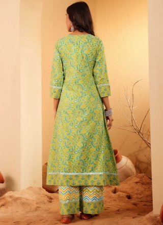 Tiptop Green Cotton Readymade Salwar Suit