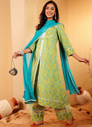 Tiptop Green Cotton Readymade Salwar Suit