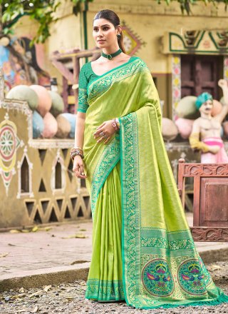 Tiptop Green Kanjivaram Silk Trendy Saree with Weaving Work