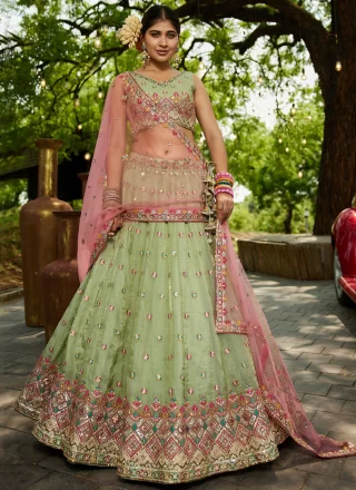 Tissue A - Line Lehenga Choli with Embroidered, Sequins and Zari Work
