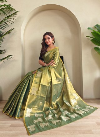 Tissue Classic Sari In Green Color