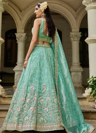 Tissue Lehenga Choli In Sea Green Colour