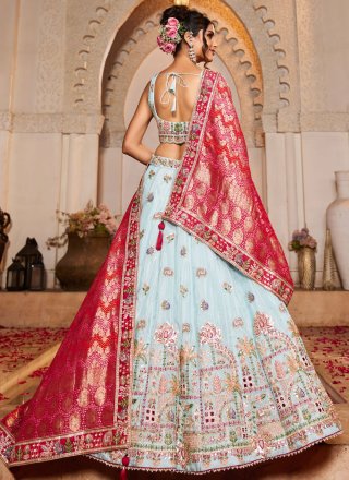 Tissue Lehenga Choli with Embroidered, Mirror, Sequins and Zari Work