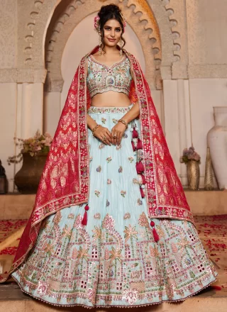 Tissue Lehenga Choli with Embroidered, Mirror, Sequins and Zari Work