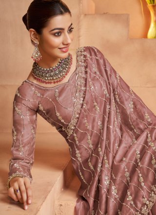 Tissue Traditional Saree In Pink and Rust Color
