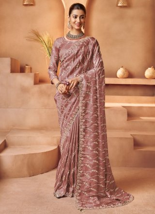 Tissue Traditional Saree In Pink and Rust Color