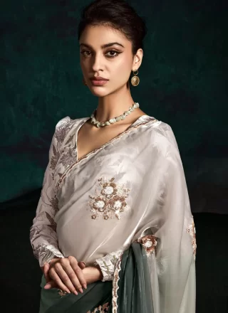 Titillating Green Fancy Fabric Classic Sari